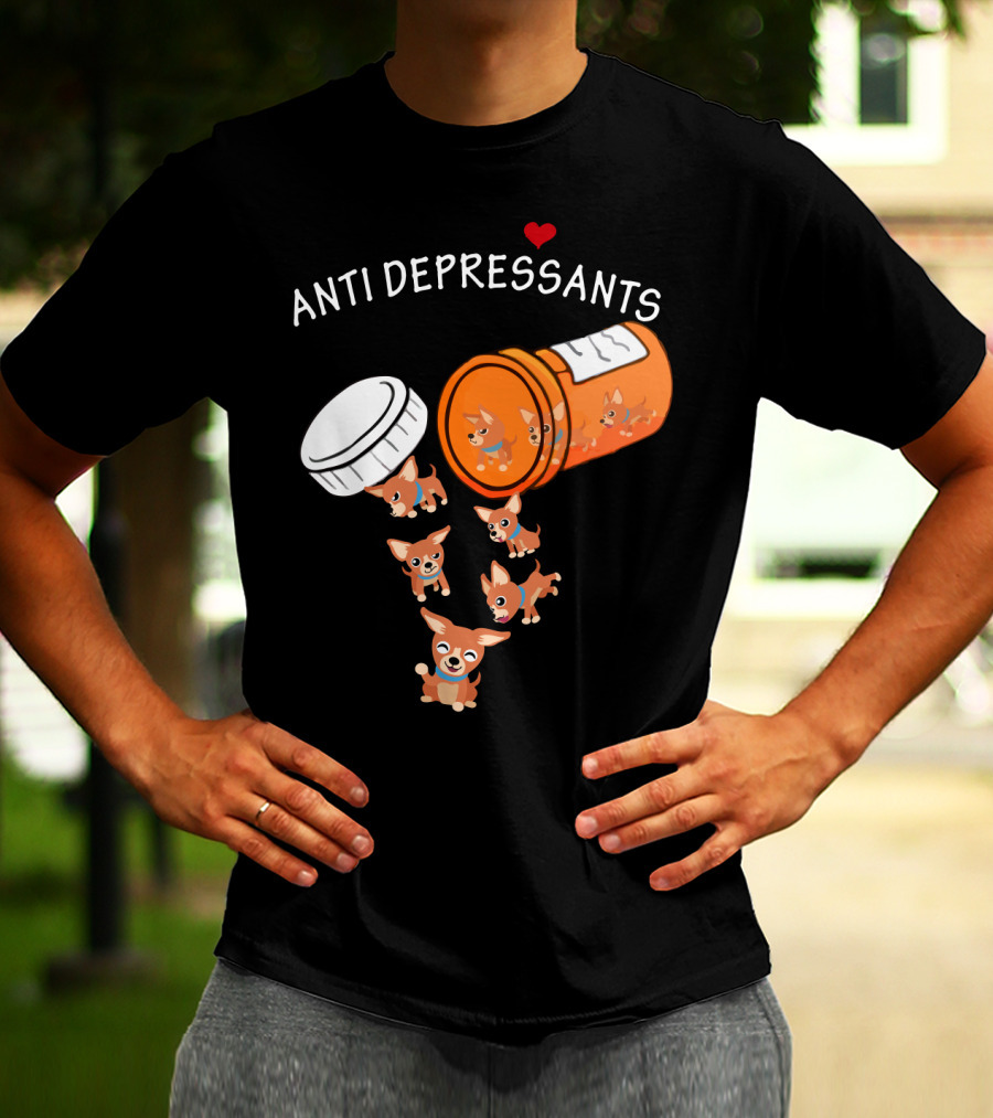 Chihuahua Anti Depressants Cute Pill Bottle Heart T-Shirt