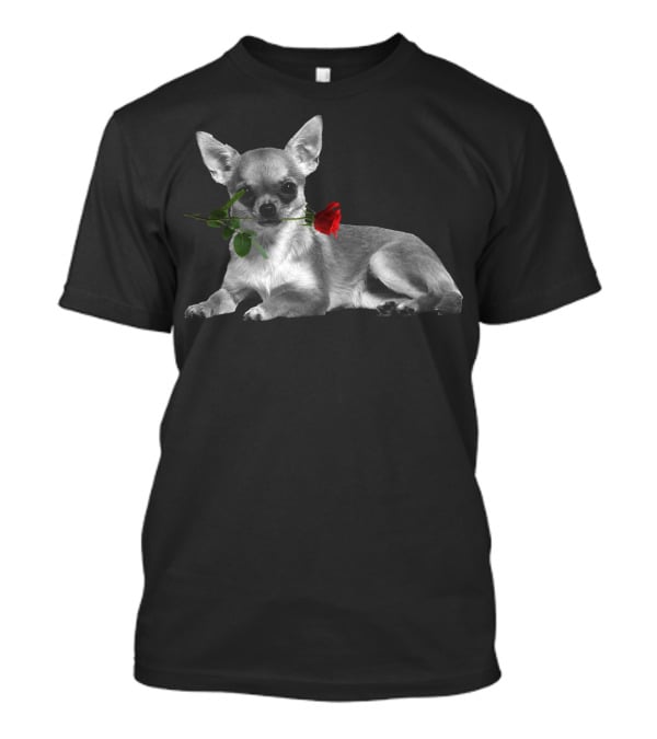 Chihuahua Holding A Red Rose In Mouth T-Shirt