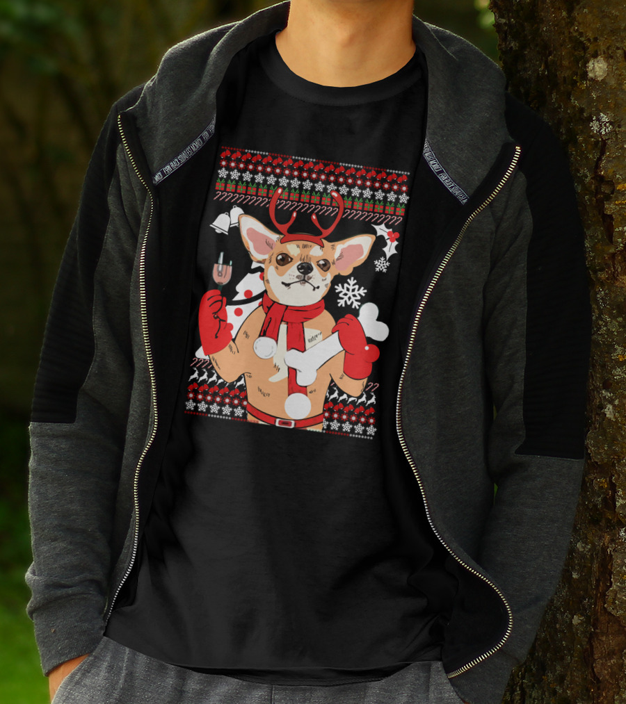 Chihuahua Reindeer Christmas Ugly T-Shirt
