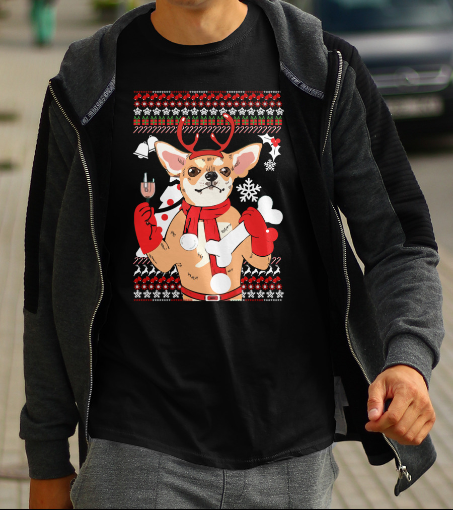 Chihuahua Reindeer Christmas Ugly T-Shirt