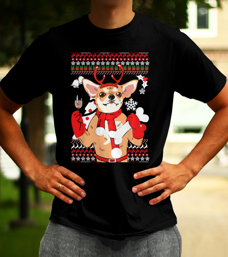 Chihuahua Reindeer Christmas Ugly T-Shirt