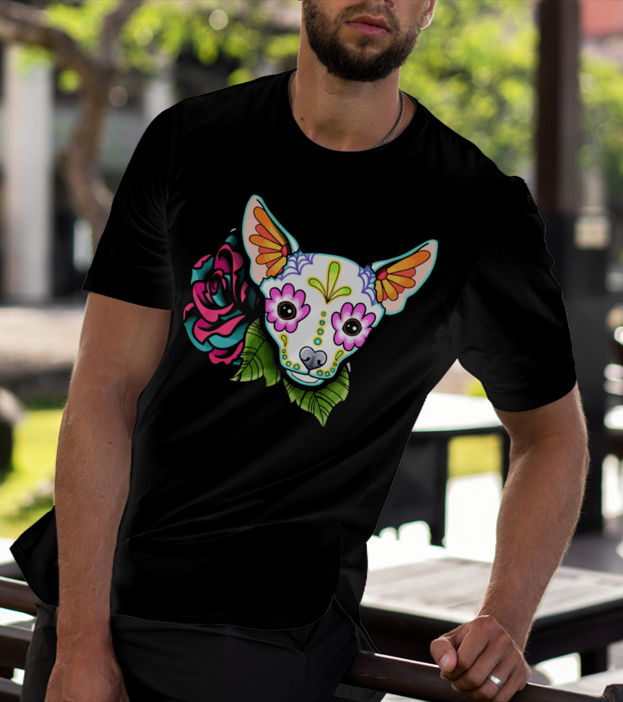 Dead Chihuahua Neon Sugar Skull Rose T-Shirt