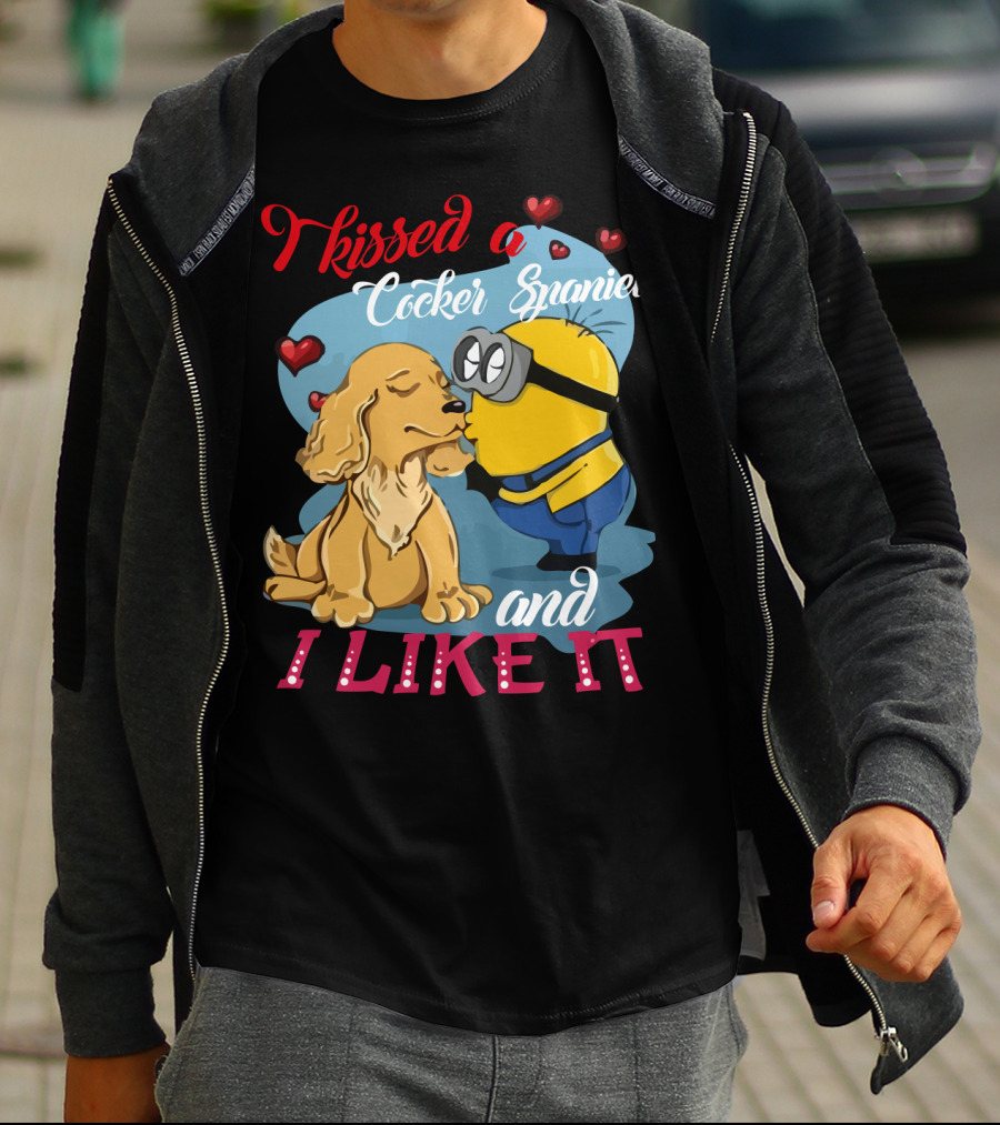 Kissed A Cocker Spaniel And I Like It Cute Minion With Hearts T-Shirt