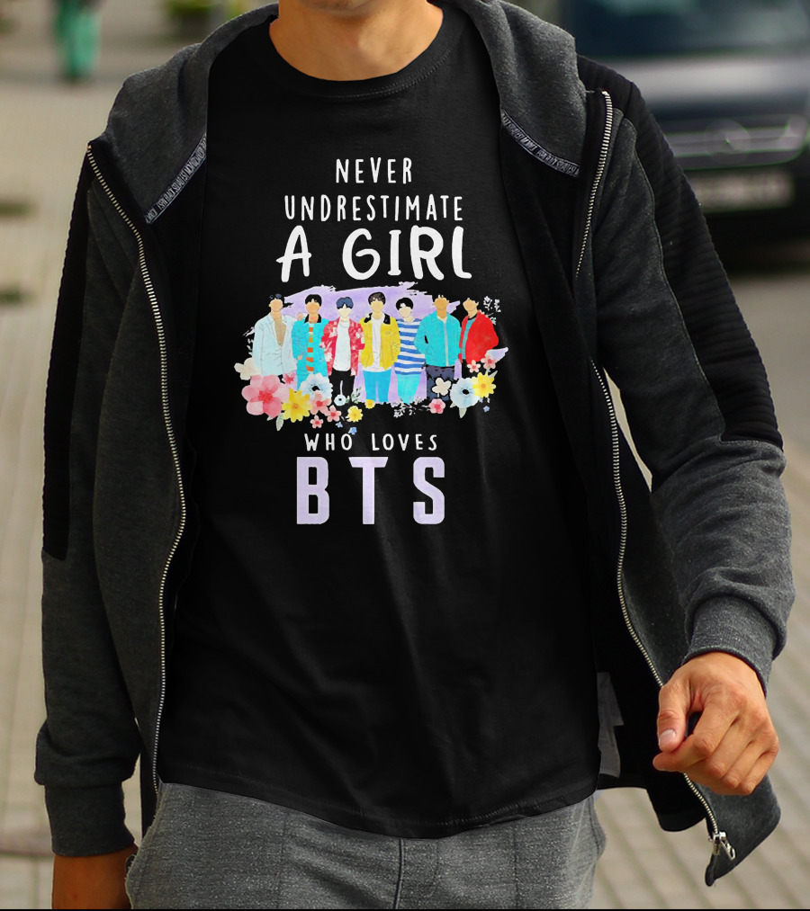 Never Underestimate A Girl Who Loves BTS Floral Watercolor Band T-Shirt