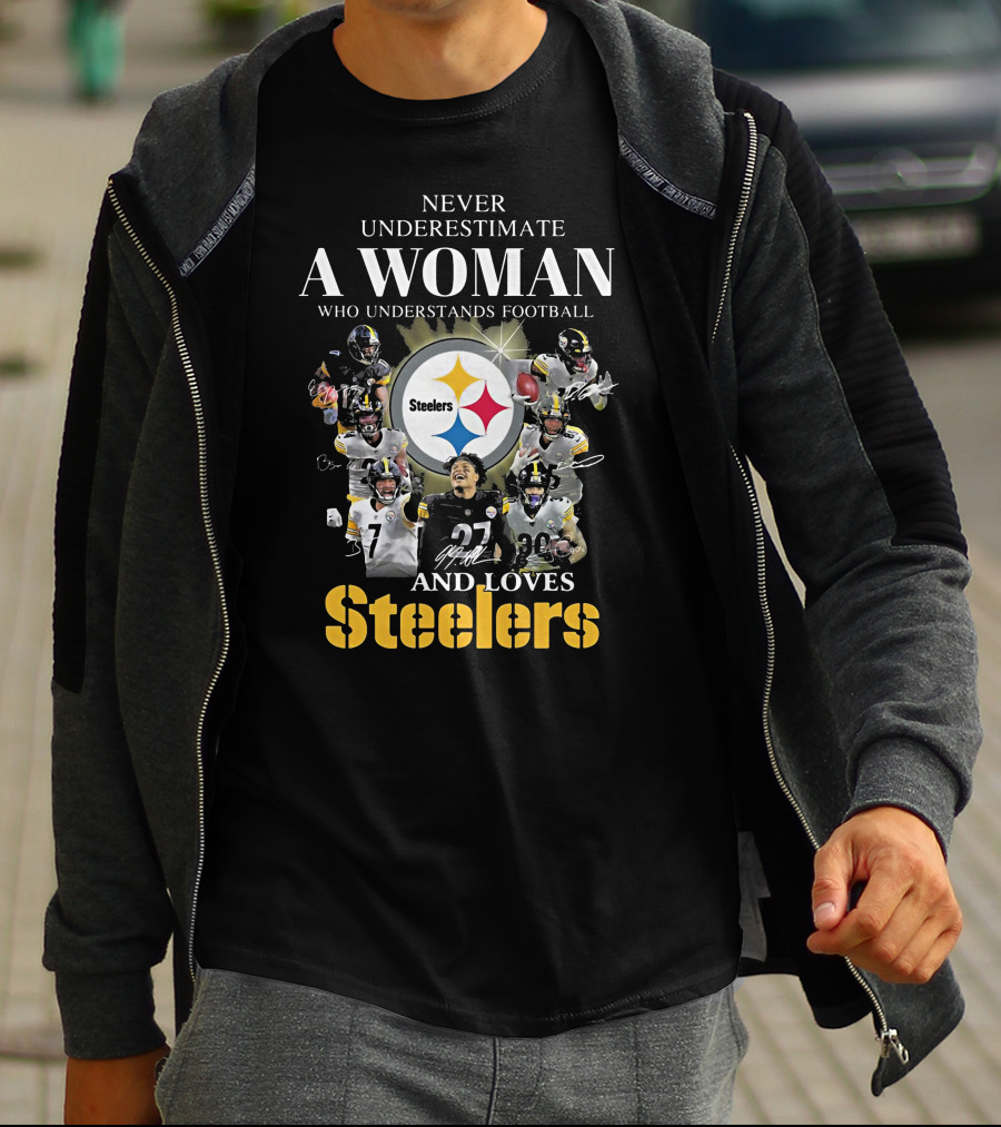 Never Underestimate A Woman Who Understands Football And Loves Steelers Iconic Team Players T-Shirt