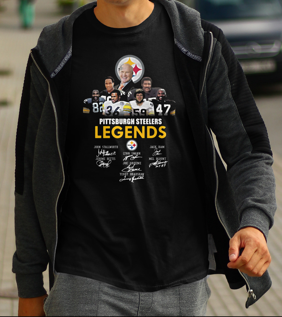 Pittsburgh Steelers Legends John Stallworth Lynn Swann Jerome Bettis Joe Greene Terry Bradshaw Jack Ham Mel Blount Signatures T-Shirt