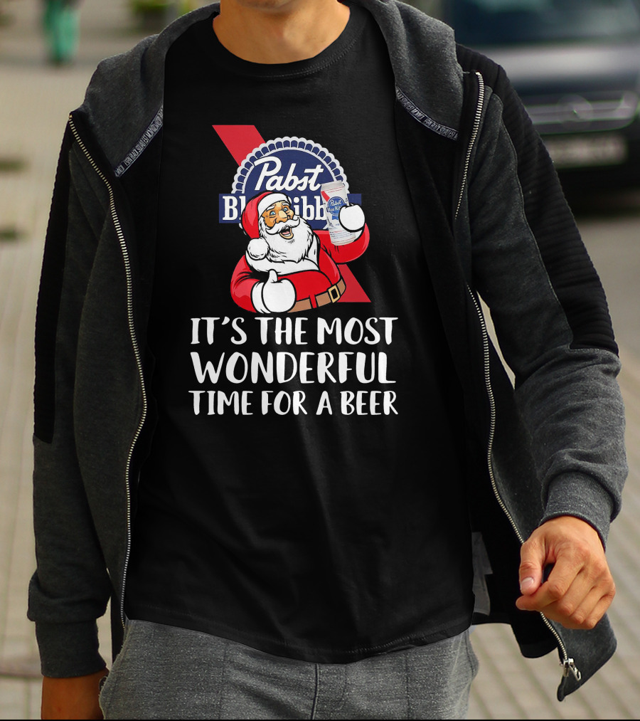 Pabst Blue Ribbon Santa It's The Most Wonderful Time For A Beer T-Shirt