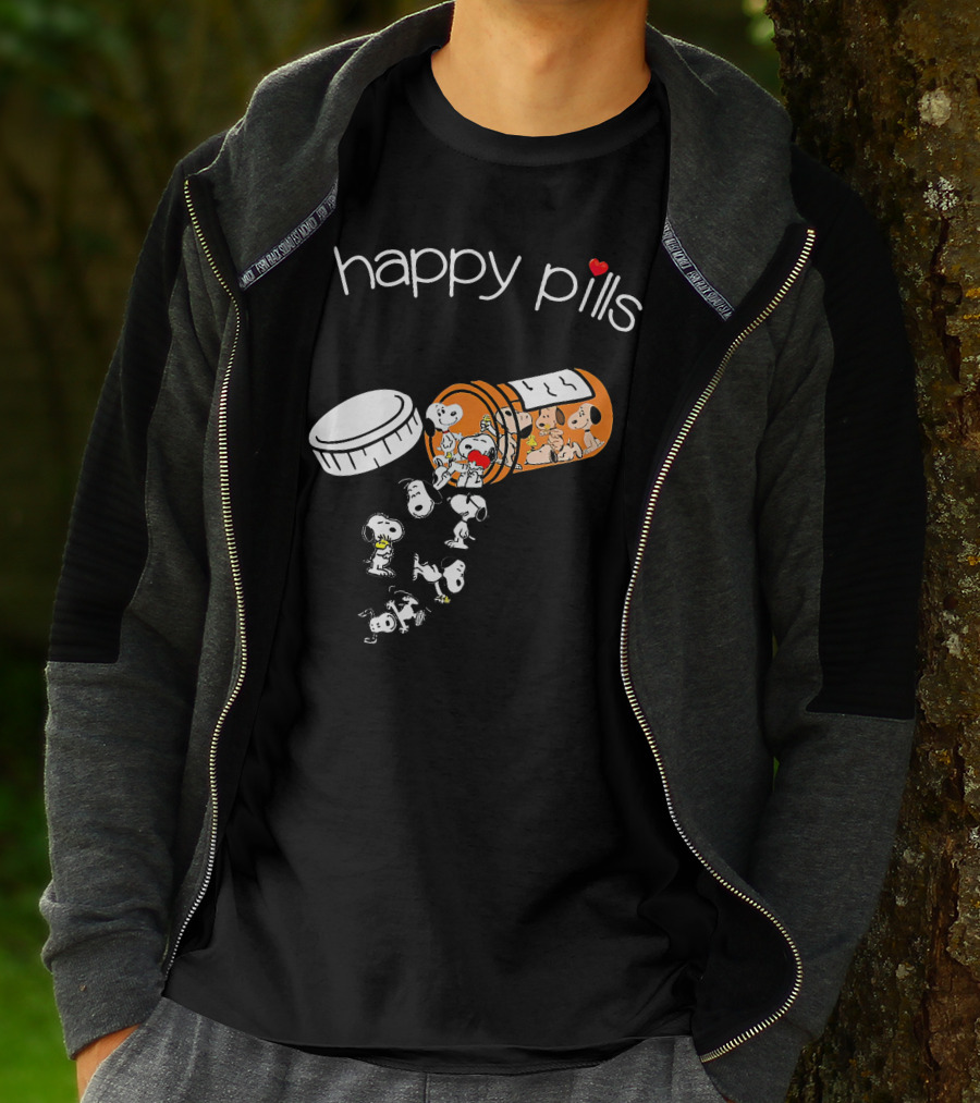 Snoopy Happy Pills Peanuts Characters Fun Capsule Playful T-Shirt