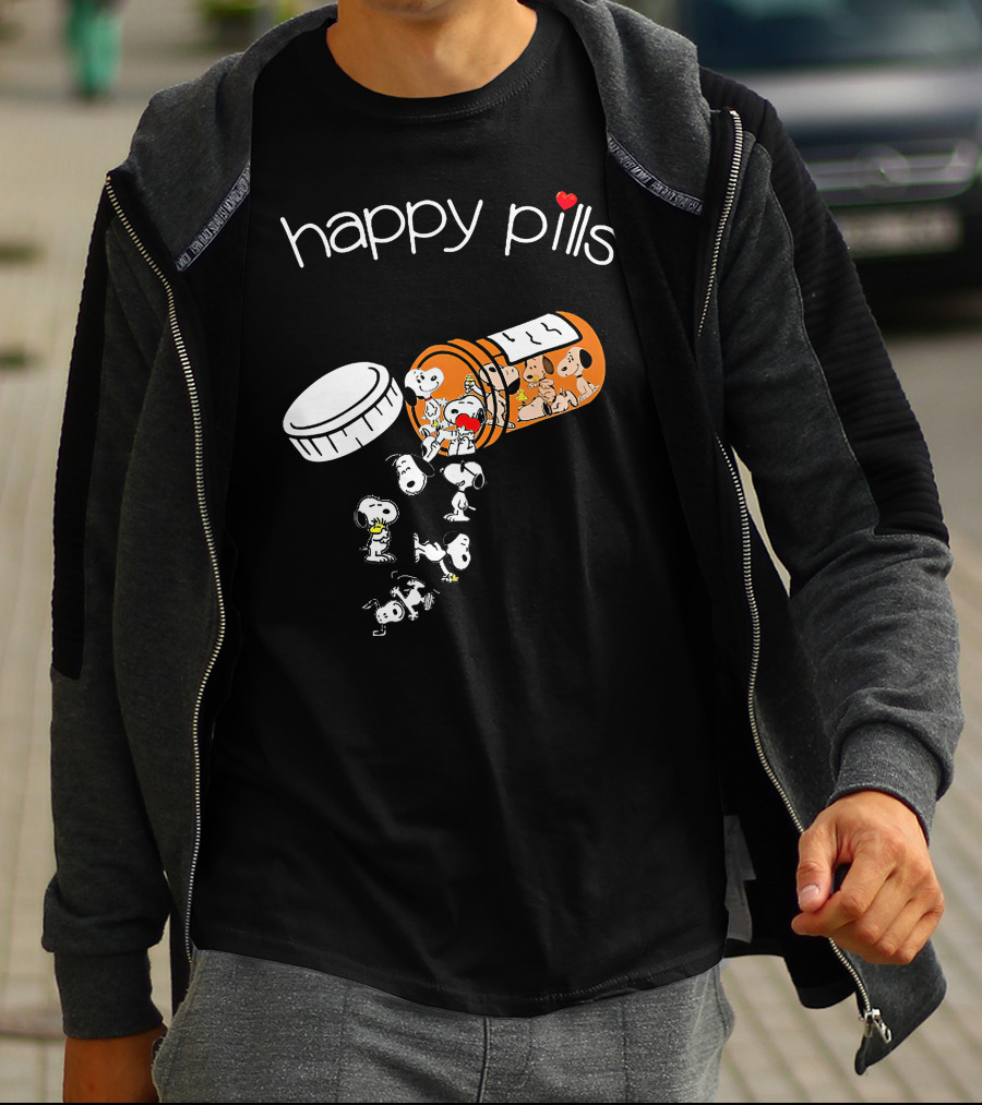Snoopy Happy Pills Peanuts Characters Fun Capsule Playful T-Shirt