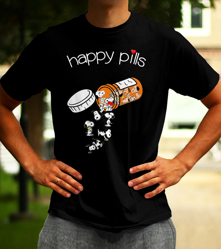 Snoopy Happy Pills Peanuts Characters Fun Capsule Playful T-Shirt
