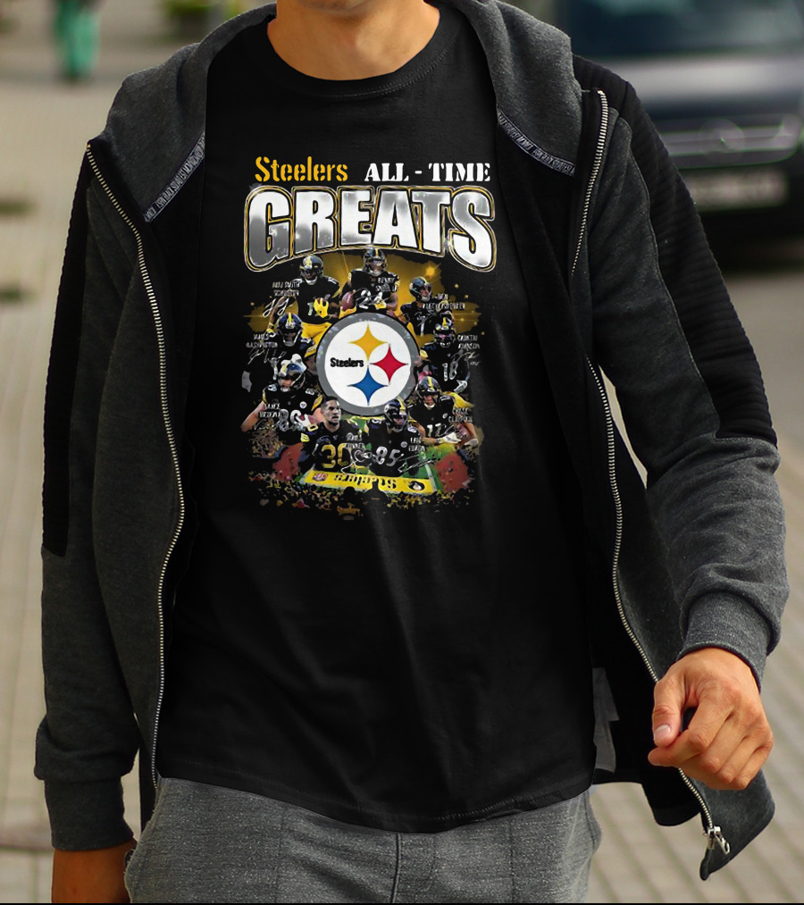 Steelers All Time Greats Legends Team Photo Collage T-Shirt