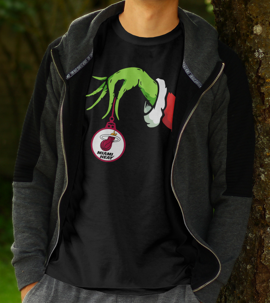 Grinch Hand With Miami Heat Ornament Holiday Sports T-Shirt