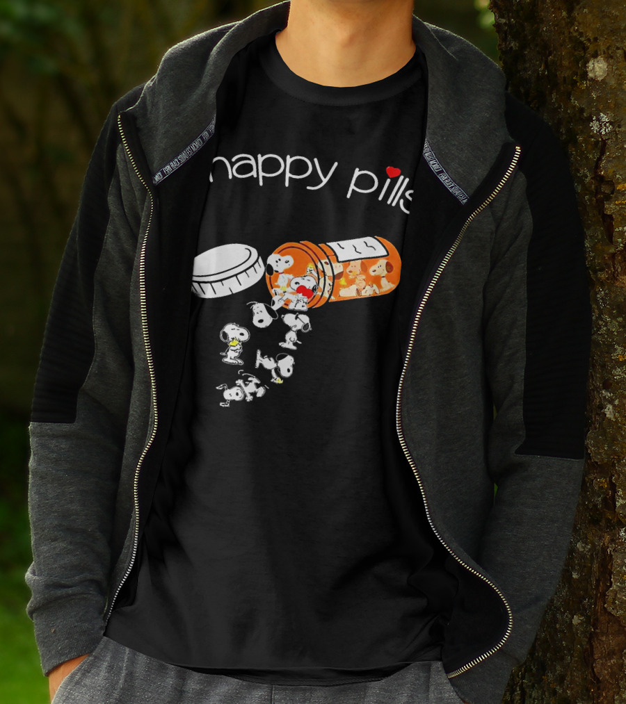 Happy Pills Peanuts Snoopy Prescription Bottle T-Shirt