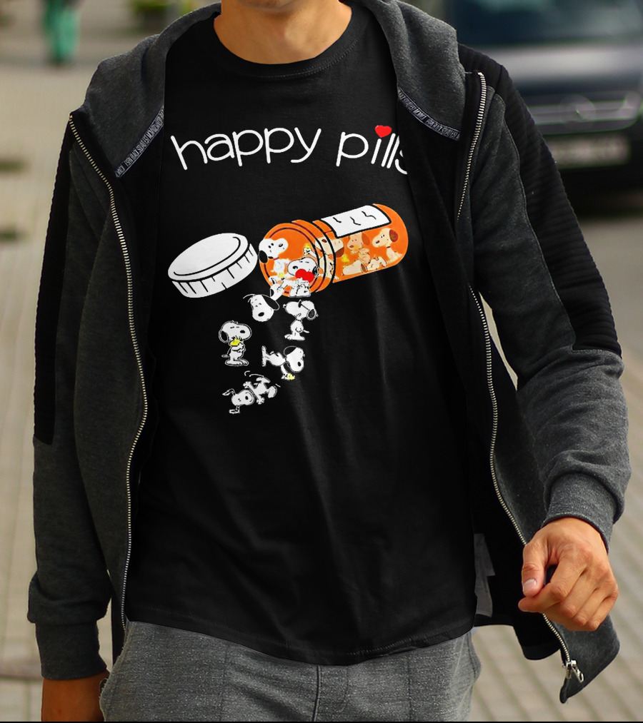 Happy Pills Peanuts Snoopy Prescription Bottle T-Shirt