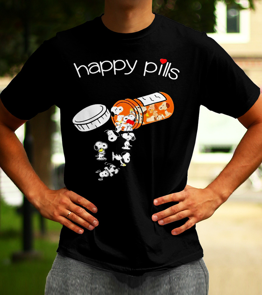Happy Pills Peanuts Snoopy Prescription Bottle T-Shirt