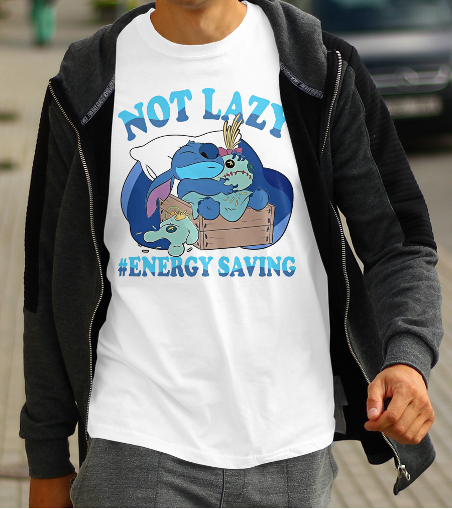 Not Lazy Energy Saving Stitch Sleeping With Voodoo Doll T-Shirt
