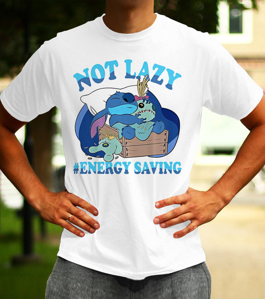 Not Lazy Energy Saving Stitch Sleeping With Voodoo Doll T-Shirt