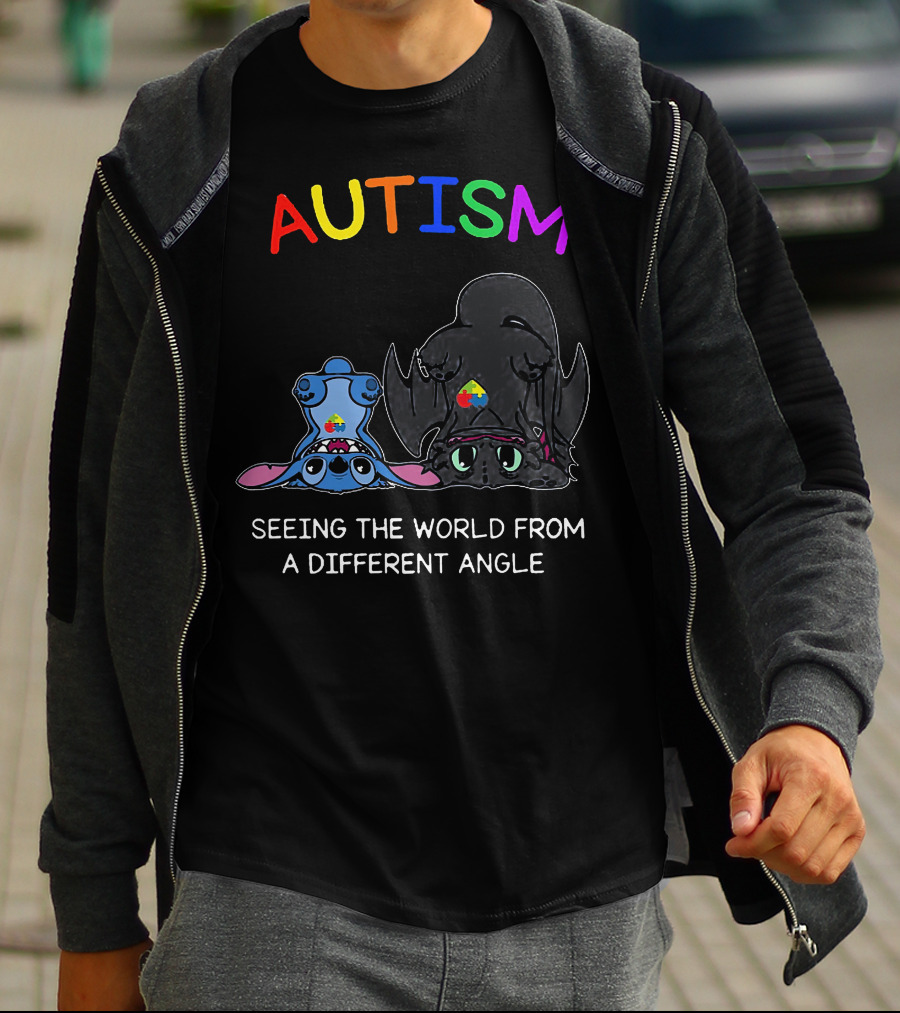 Autism Seeing The World From A Different Angle Stitch And Toothless T-Shirt