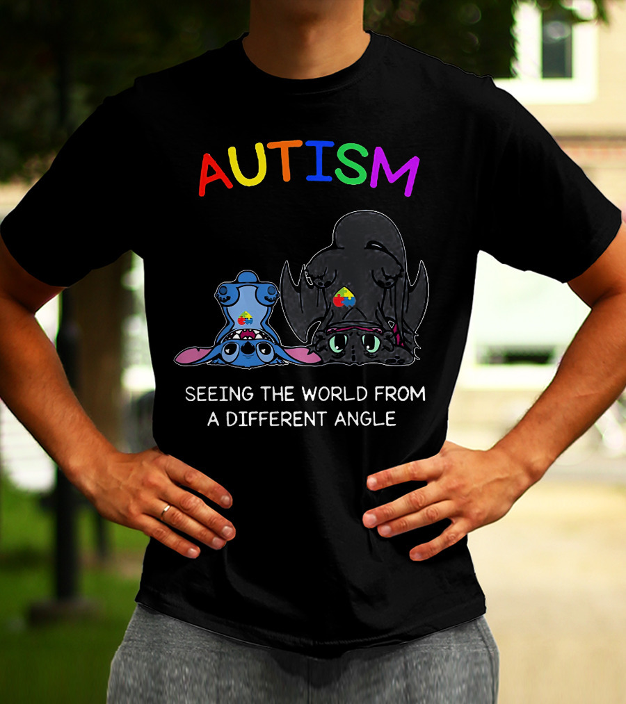 Autism Seeing The World From A Different Angle Stitch And Toothless T-Shirt