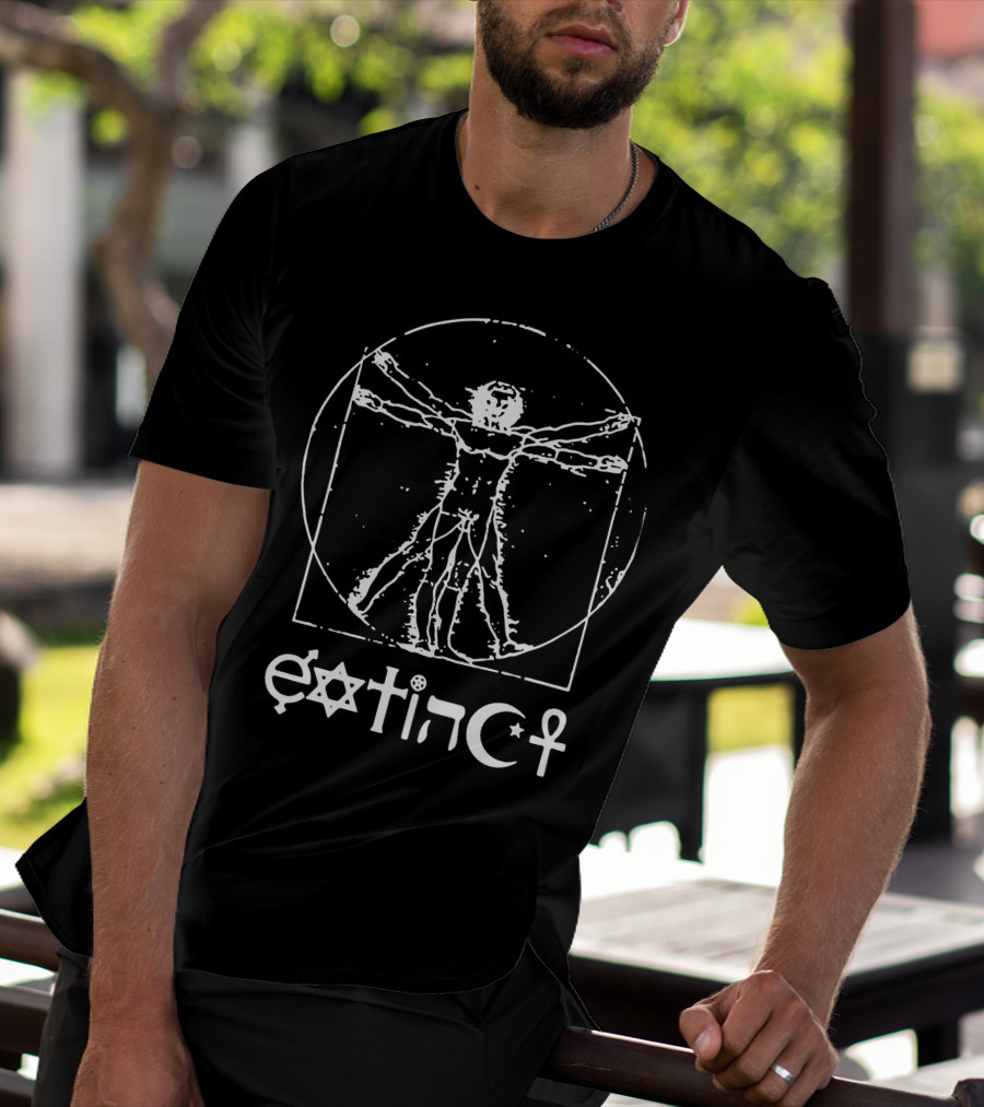 Extinct Vitruvian Man With Symbolic Elements T-Shirt