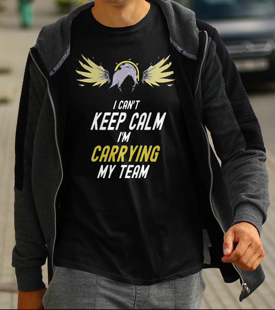 I Can't Keep Calm I'm Carrying My Team Angel Wings Gaming Valor T-Shirt