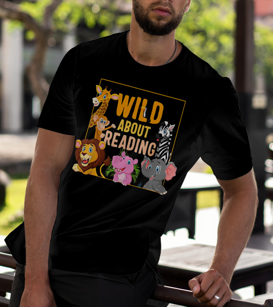 Wild About Reading Cute Zoo Animals Students Books Lover T-Shirt