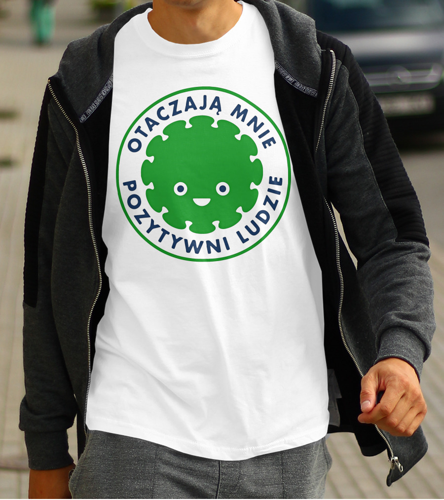 Otaczają Mnie Pozytywni Ludzie Green Smiley Puzzle Face T-Shirt