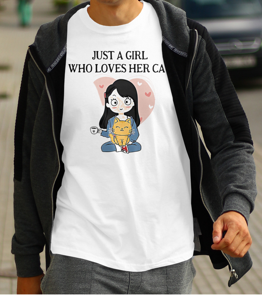 Just A Girl Who Loves Her Cat Coffee Hearts T-Shirt
