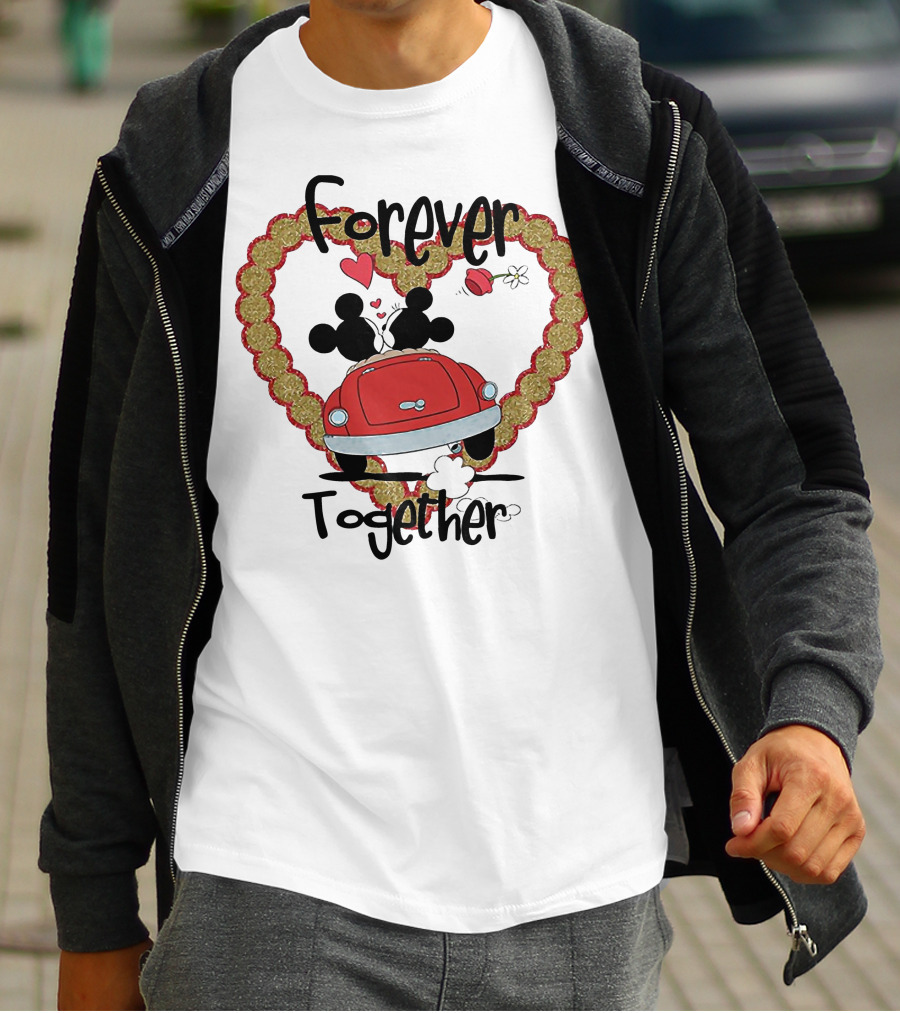Mickey Mouse Minnie Mouse Forever Together Valentine Day Hearts Car T-Shirt