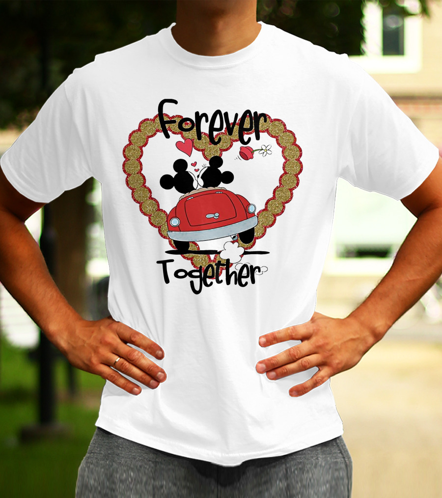 Mickey Mouse Minnie Mouse Forever Together Valentine Day Hearts Car T-Shirt