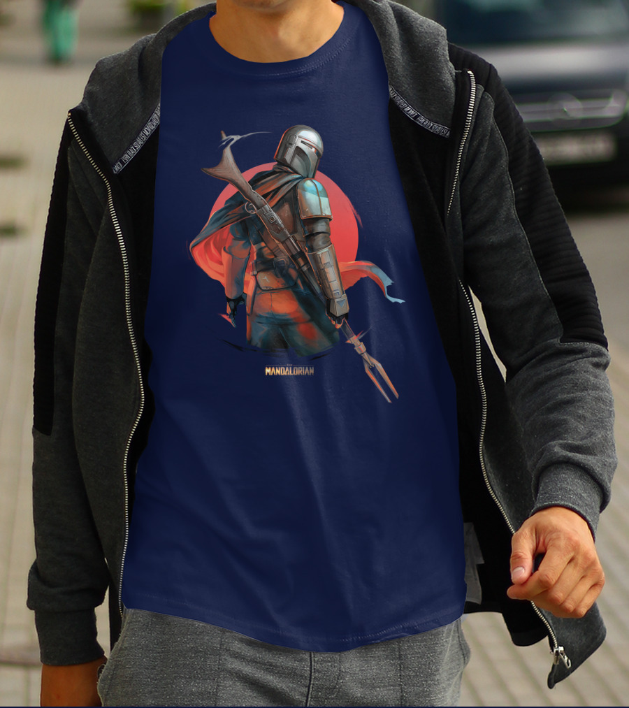 Mandalorian Warrior In Front Of Red Sun T-Shirt