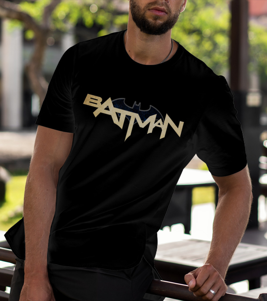 Batman Metallic Emblem Text T-Shirt