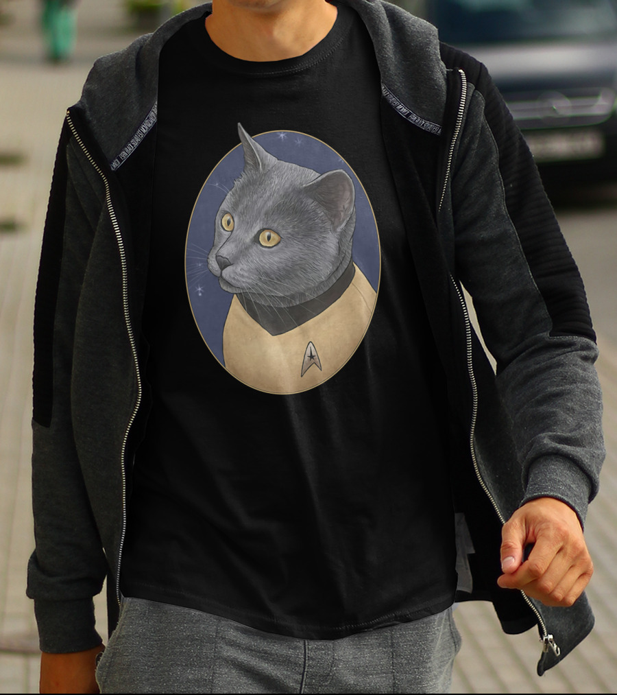 Star Trek Chekov Cat In Starfleet Uniform With Delta Badge T-Shirt