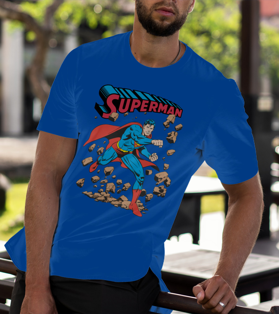 Superman Breaking Rocks In Classic Pose T-Shirt
