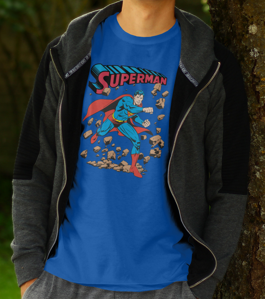 Superman Breaking Rocks In Classic Pose T-Shirt