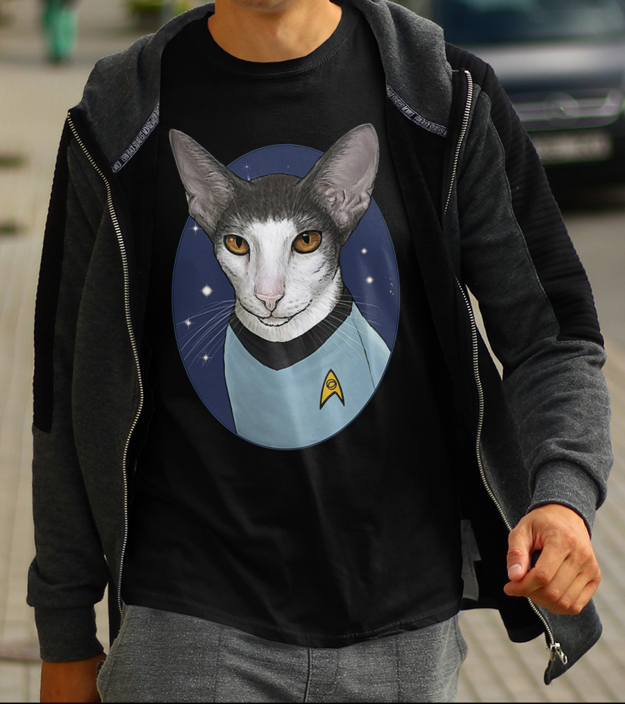 Star Trek Spock Cat With Starfleet Uniform And Vulcan Ears T-Shirt
