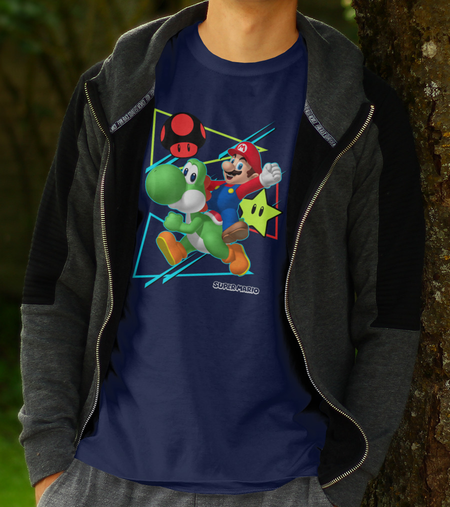 Super Mario Yoshi Adventure With Red Mushroom And Star T-Shirt