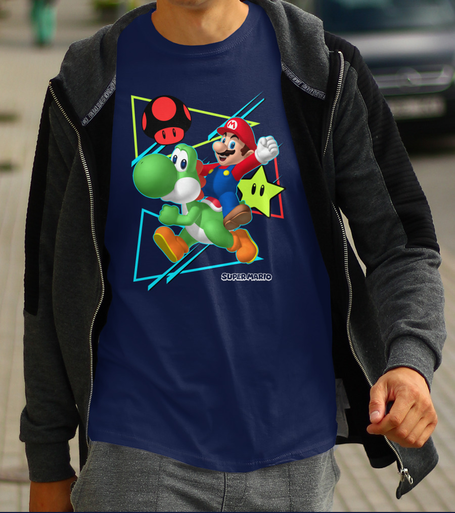 Super Mario Yoshi Adventure With Red Mushroom And Star T-Shirt