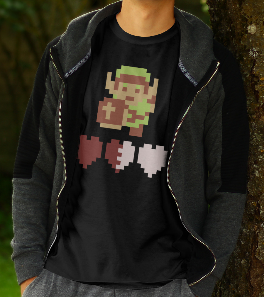The Legend Of Zelda Link Pixel Art With Heart Containers T-Shirt