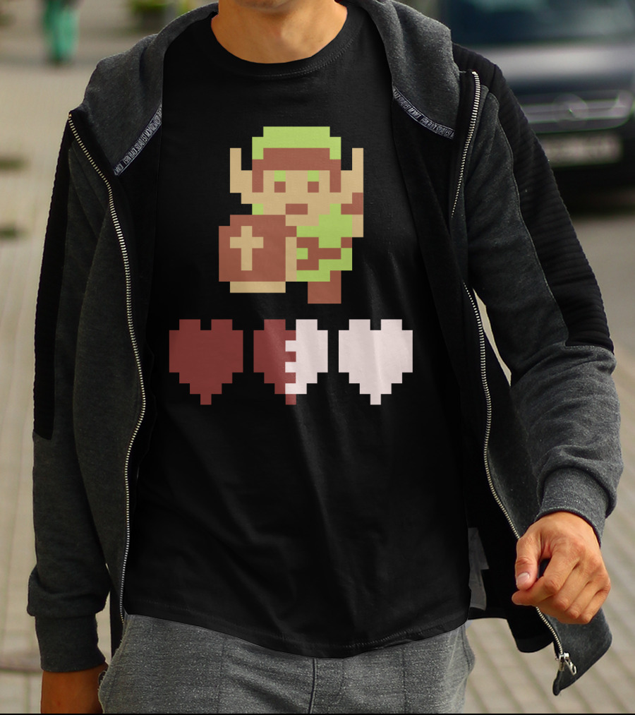 The Legend Of Zelda Link Pixel Art With Heart Containers T-Shirt