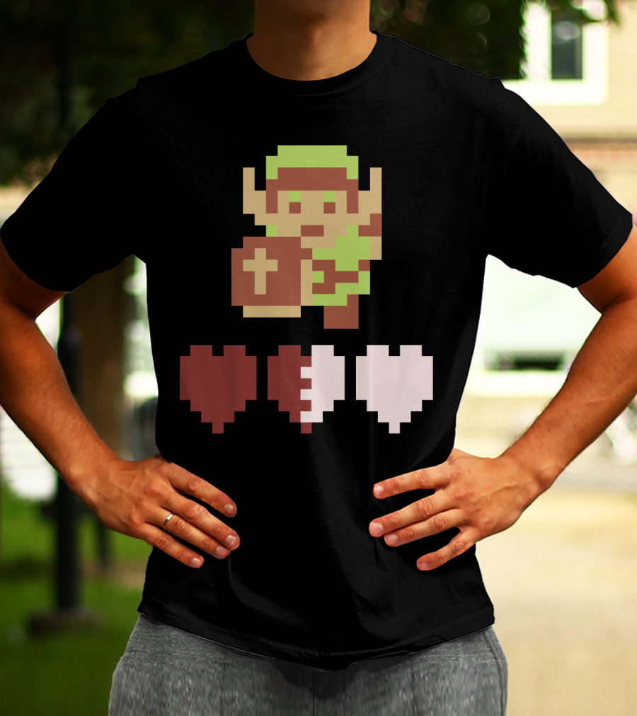 The Legend Of Zelda Link Pixel Art With Heart Containers T-Shirt