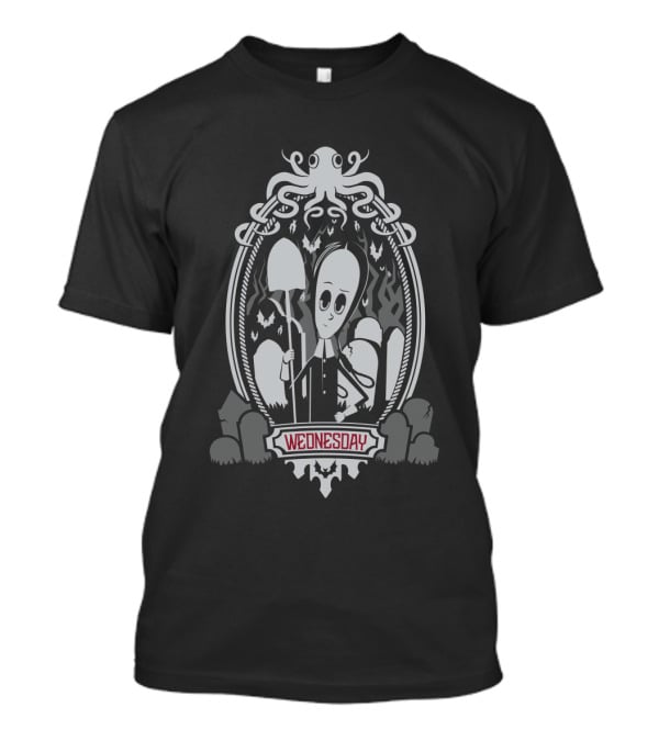 Wednesday Addams The Addams Family Gothic Portrait With Octopus And Shovel T-Shirt