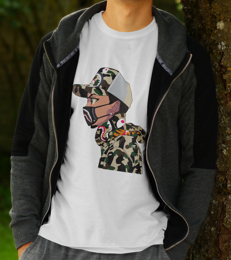 The Boondocks GT Camo Shark Face Mask Hat Hoodie Anime T-Shirt