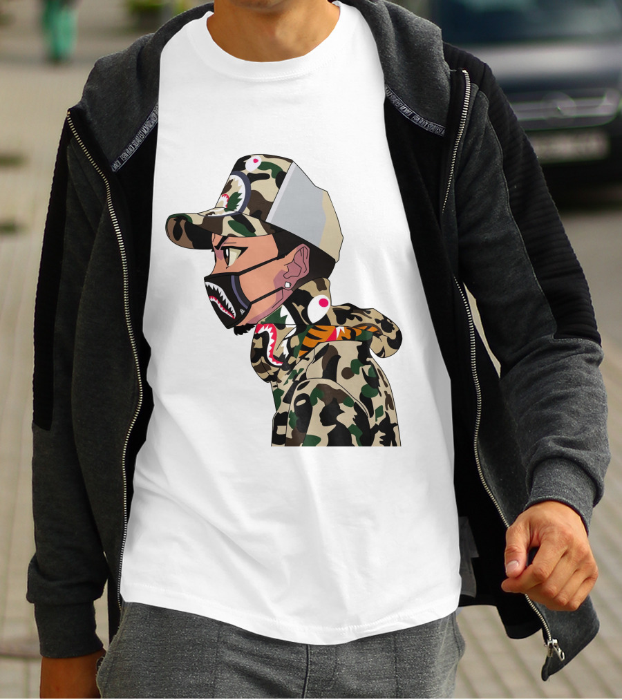 The Boondocks GT Camo Shark Face Mask Hat Hoodie Anime T-Shirt