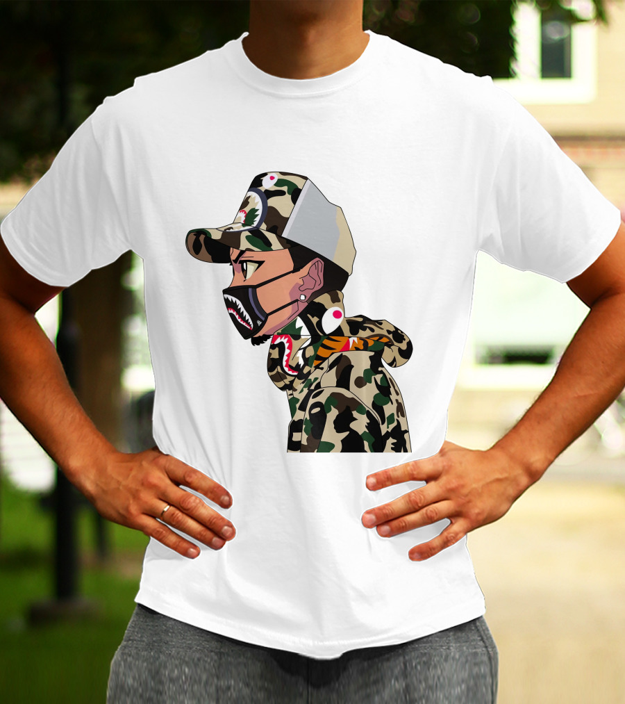 The Boondocks GT Camo Shark Face Mask Hat Hoodie Anime T-Shirt
