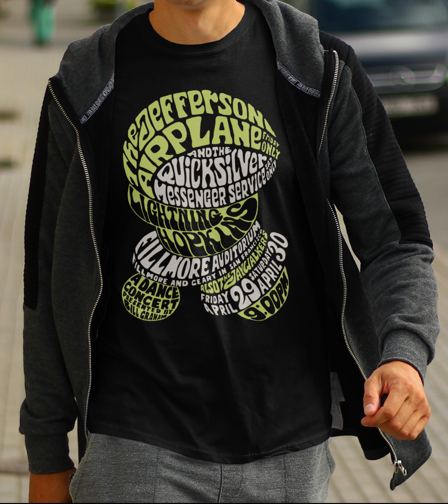 Jefferson Airplane And Quicksilver Messenger Service Lightning Hopkins Fillmore Auditorium April 29-30 Concert Bill Graham T-Shirt
