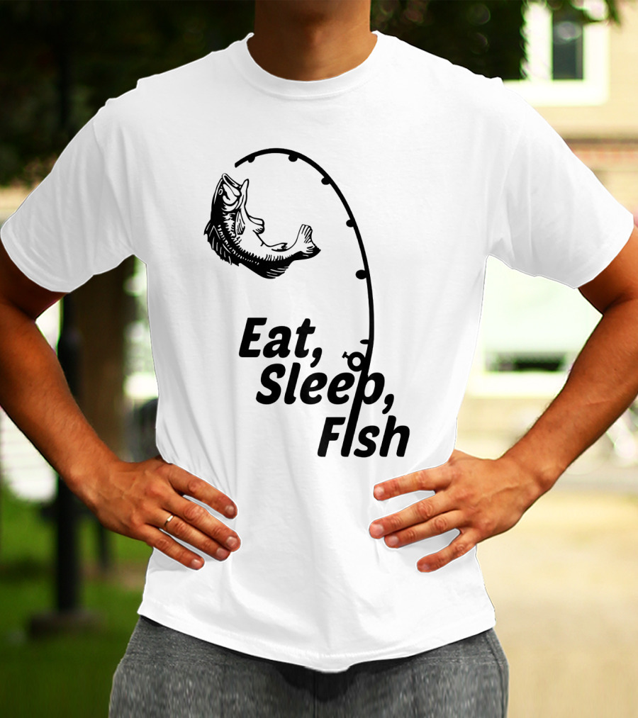 Eat Sleep Fish Fishing Rod And Jumping Fish T-Shirt