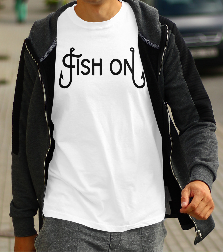 Fish On Fishing Hook Typography T-Shirt
