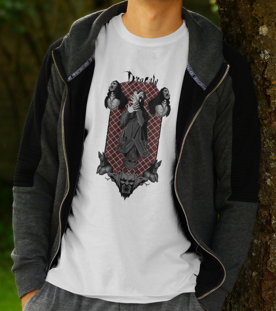 Dracula Gothic Vampires With Gothic Skull And Bats T-Shirt