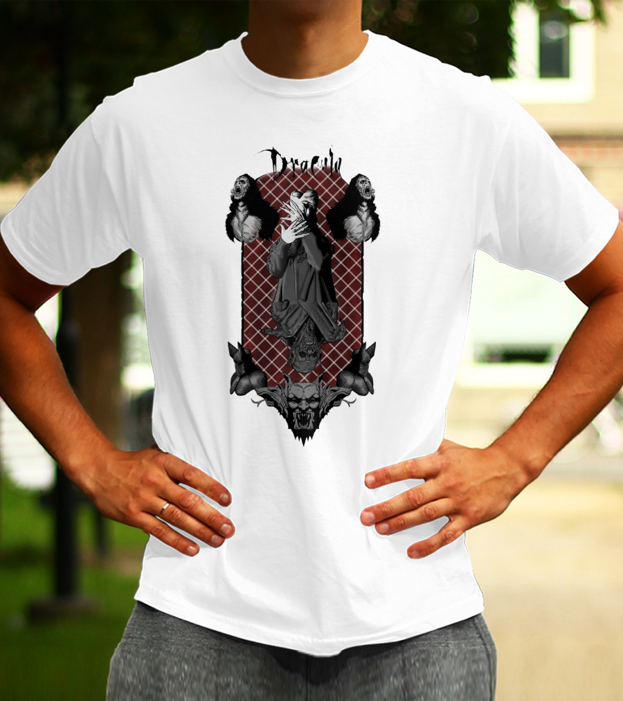Dracula Gothic Vampires With Gothic Skull And Bats T-Shirt